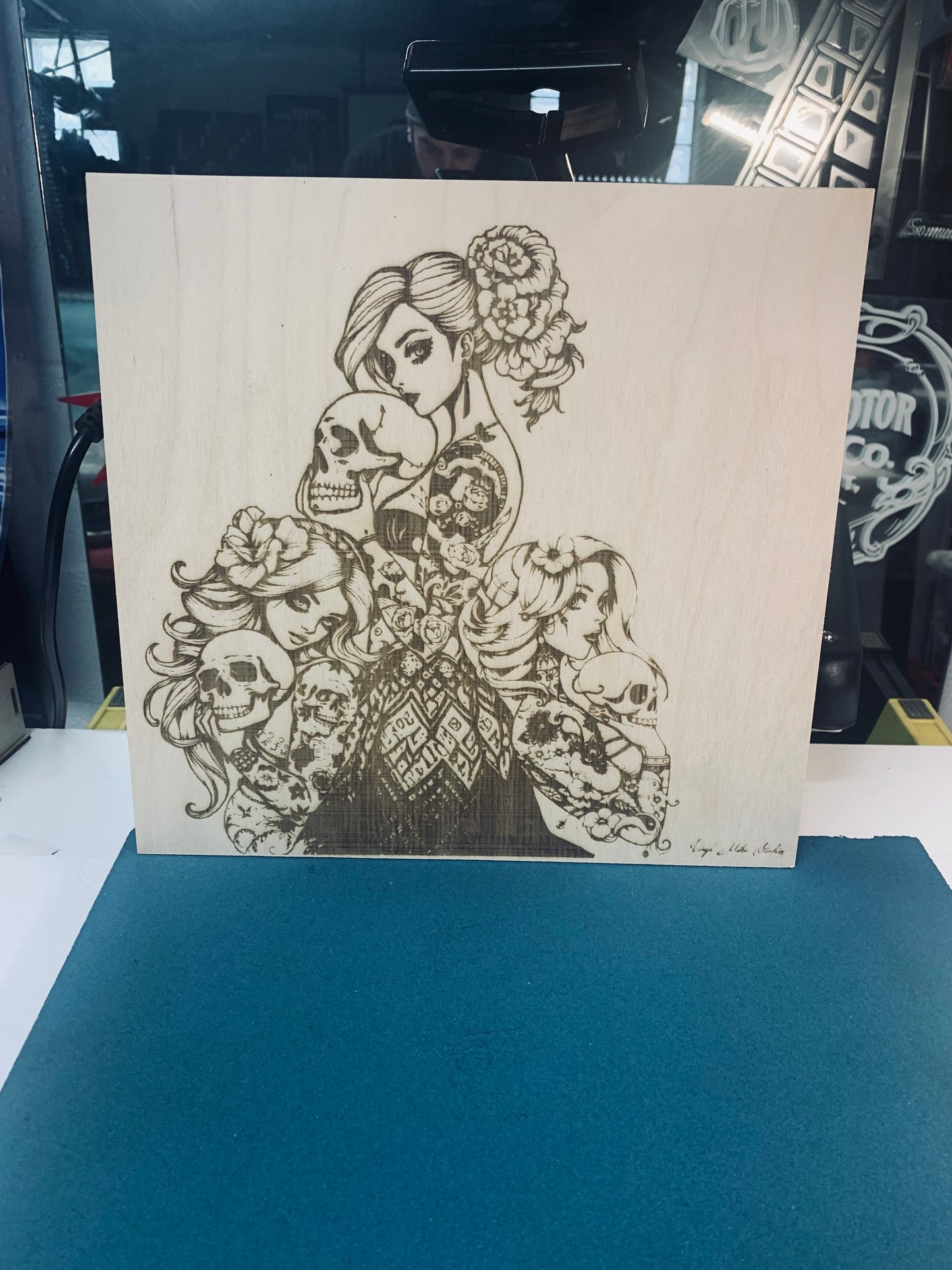 The 3 Sisters. Laser engraved wood art one of a kind piece.