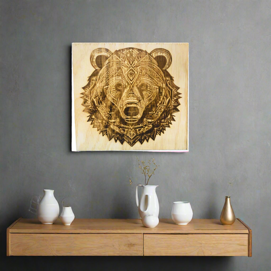 Intricate Bear Laser Engraved Wall Decor 12” x 12”