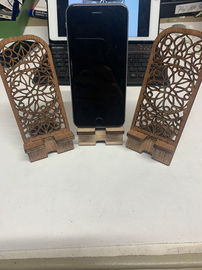 Laser engraved Phone rest.  Wood