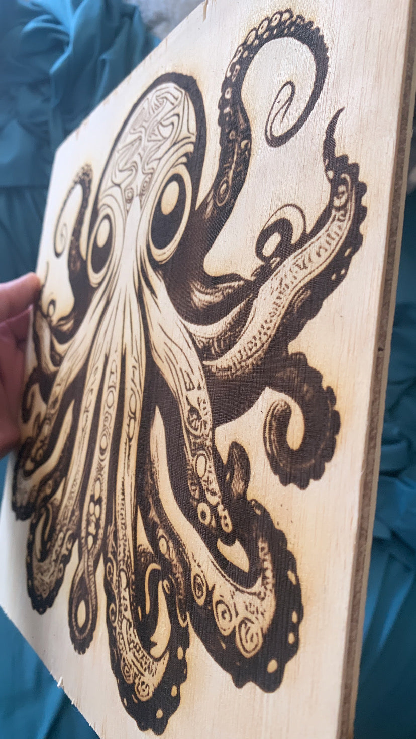 Intricate Octopus Laser Engraved Wall Decor 12” x 12”