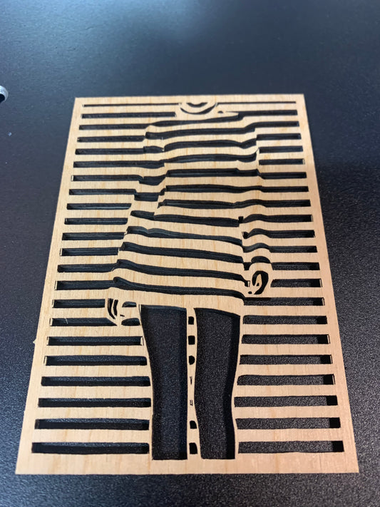 Woman with the striped dress. Laser engraved Wooden wall Art