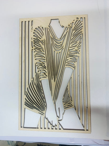 Woman In a striped dress. Laser engraved wall Art