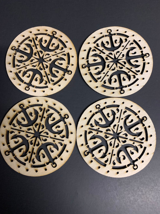 Intricate nautical drink coasters. Set of 4