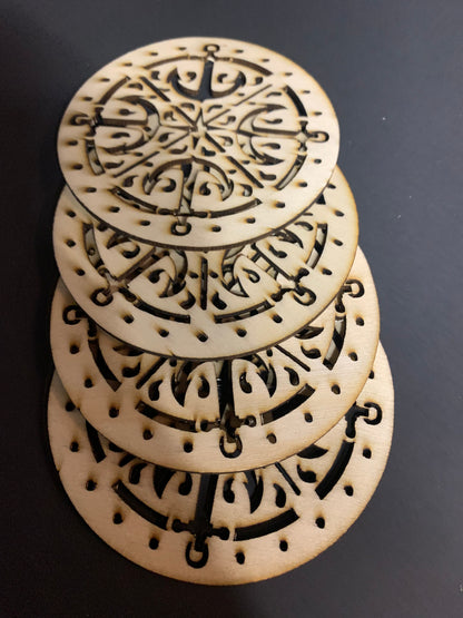 Intricate nautical drink coasters. Set of 4