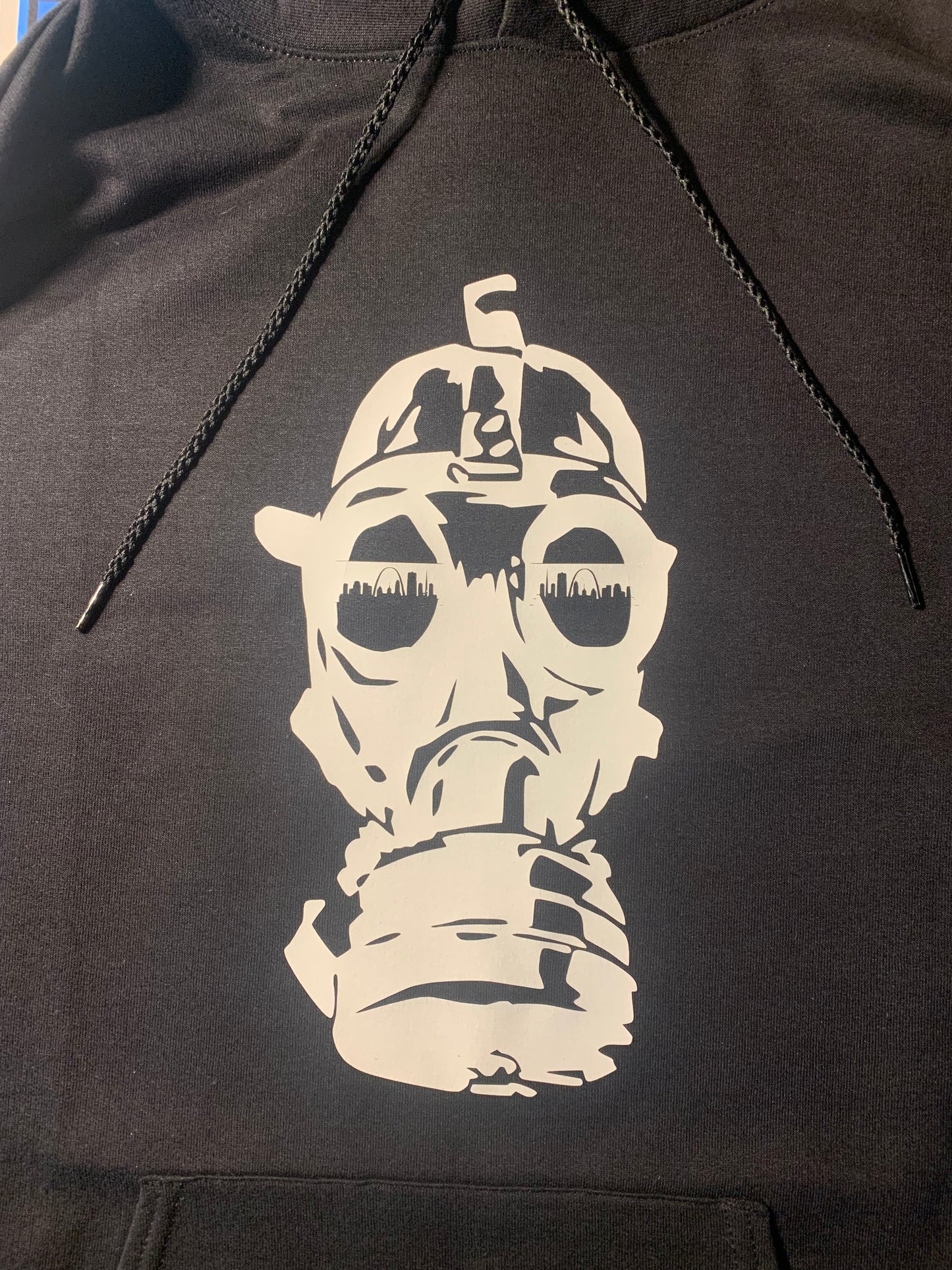 Gas Mask with St. Louis skyline in reflection Graphic Design Hoodie