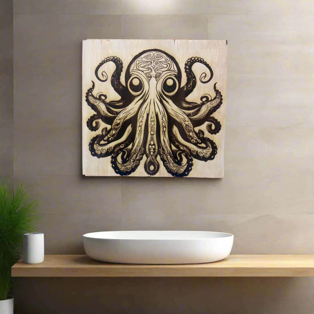 Intricate Octopus Laser Engraved Wall Decor 12” x 12”