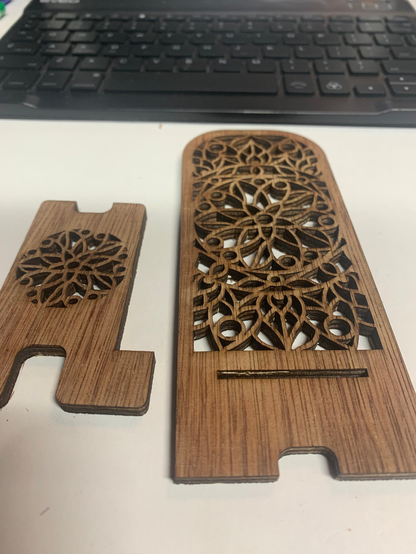 Laser engraved Phone rest.  Wood