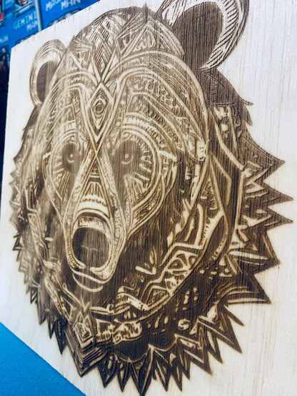 Intricate Bear Laser Engraved Wall Decor 12” x 12”