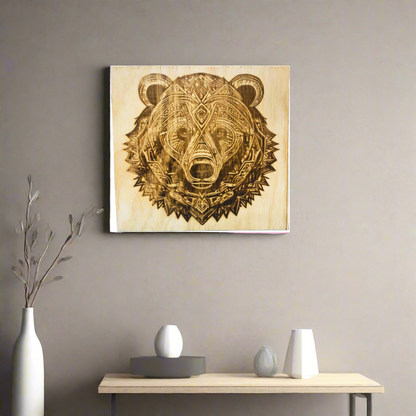 Intricate Bear Laser Engraved Wall Decor 12” x 12”