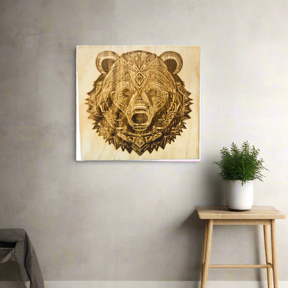 Intricate Bear Laser Engraved Wall Decor 12” x 12”